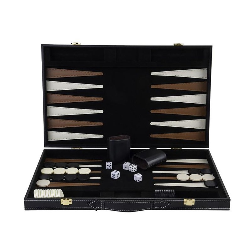 Grand jeu de Backgammon en bois finitions simili cuir