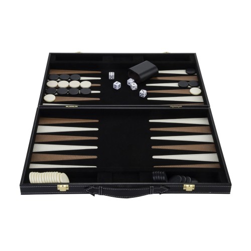 Grand jeu de Backgammon en bois finitions simili cuir
