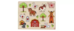 La Ferme Puzzle d’encastrement en bois de qualité avec boutons Jeux éducatifs Engelhart Longeur:22,5 cm Largeur:30 cm Profondeur