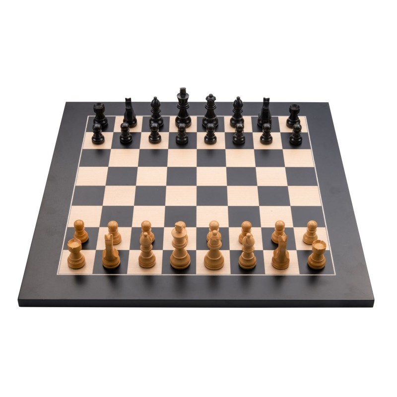 Jeu d'échecs de luxe marqueté en bois 40 cm noir/ naturel