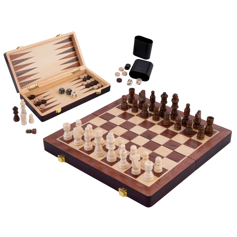 Coffret de jeux d'échecs de luxe en bois 45,5 cm