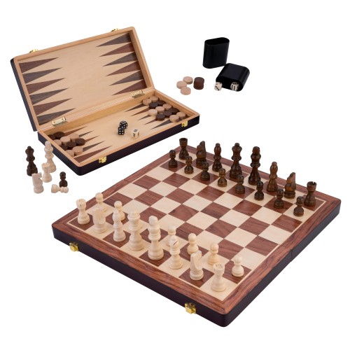Coffret de jeux de luxe en bois Echecs / Backgammon 38,5 cm