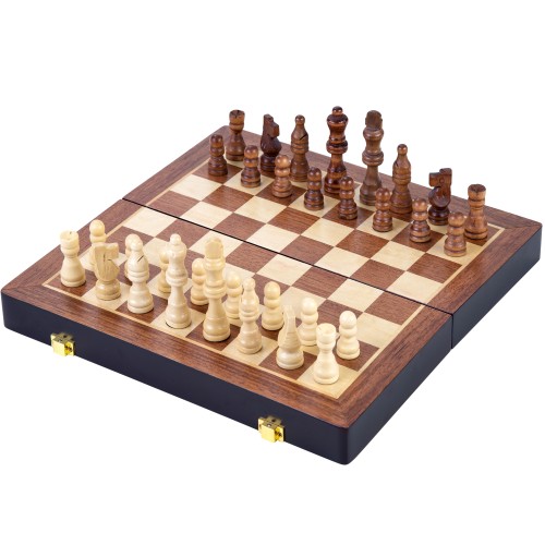 Engelhart - Coffret d'échecs de Luxe en Bois Massif - Pliant - Pièces sculptées - Bois de frêne (24,5 cm)
