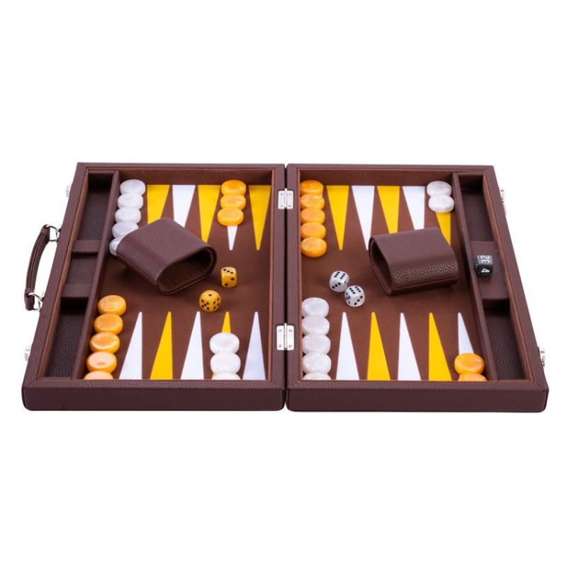 Backgammon 15" marron de qualité 38 cm, accessoires nacrés