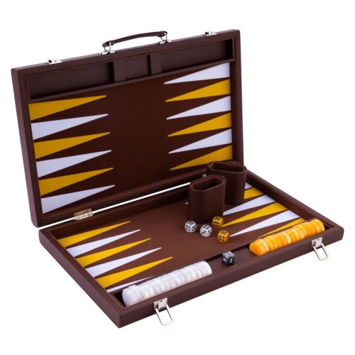 Backgammon 18" marron et jaune de qualité 45.5 cm, accessoires nacrés Backgammon Engelhart Largeur:45,5 cm Age minimum ( en anné