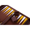 Backgammon marron et jaune de qualité 38 cm, accessoires nacrés