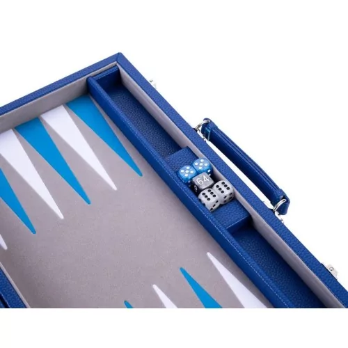Backgammon 18" bleu et blanc de qualité 45,5 cm, accessoires nacrés Backgammon Engelhart Largeur:45,5 cm Styles:De luxe Nacré Ag