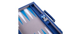 Backgammon 18" bleu et blanc de qualité 45,5 cm, accessoires nacrés Backgammon Engelhart Largeur:45,5 cm Styles:De luxe Nacré Ag