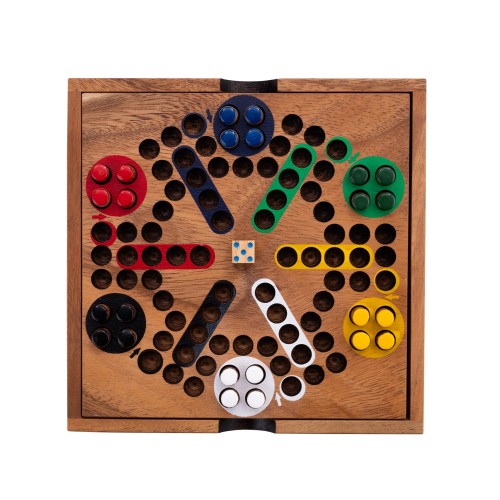 Jeu de Ludo en bois 6 joueurs Jeux de société en bois Engelhart Longeur:19,5 cm Largeur:19,5 cm Profondeur:3,5 cm Poids:700 g Ag