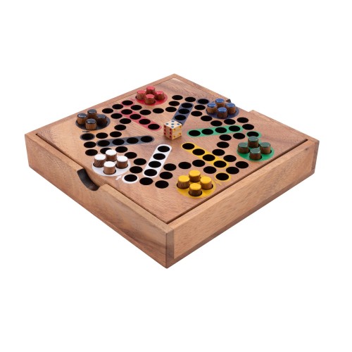 Jeu de Ludo en bois 6 joueurs Jeux de société en bois Engelhart Longeur:19,5 cm Largeur:19,5 cm Profondeur:3,5 cm Poids:700 g Ag