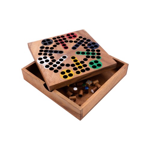 Jeu de Ludo en bois 6 joueurs Jeux de société en bois Engelhart Longeur:19,5 cm Largeur:19,5 cm Profondeur:3,5 cm Poids:700 g Ag