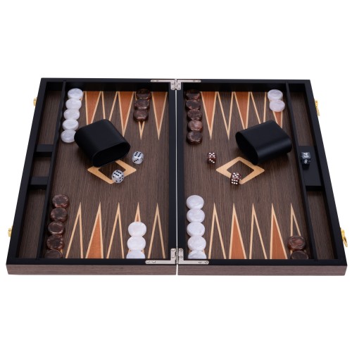 Backgammon de luxe 18" Plaqué en ronces de noyer Backgammon Engelhart Longeur:45,5 cm Largeur:26 cm Profondeur:5,6 cm Age minimu