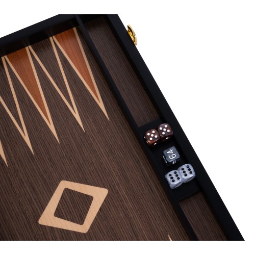 Backgammon de luxe 18" Plaqué en ronces de noyer Backgammon Engelhart Longeur:45,5 cm Largeur:26 cm Profondeur:5,6 cm Age minimu