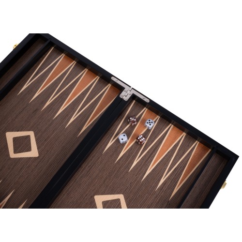 Backgammon de luxe 18" Plaqué en ronces de noyer Backgammon Engelhart Longeur:45,5 cm Largeur:26 cm Profondeur:5,6 cm Age minimu