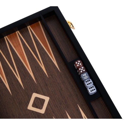 Backgammon de luxe 15" Plaqué en ronces de noyer Backgammon Engelhart Longeur:38 cm Largeur:24 cm Profondeur:5,6 cm Age minimum 