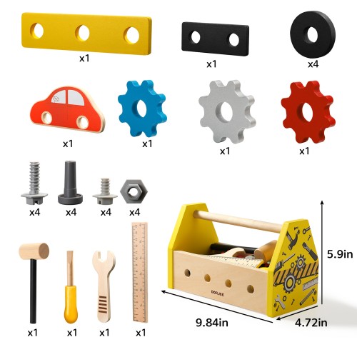 Boite à outils en bois bricolage Dorjee Longeur:25 cm Largeur:15 cm Profondeur:12 cm Poids:1 kg Age minimum ( en années ):3 ans 