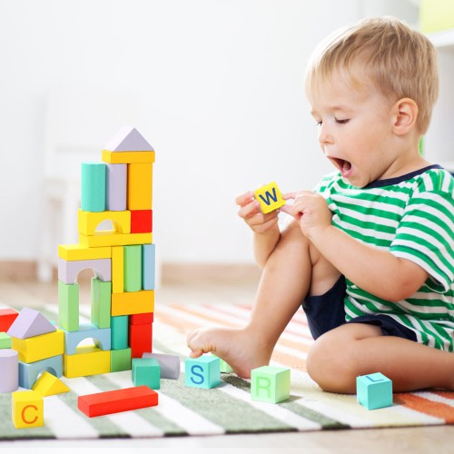 84 blocs de construction en bois coloré Jeux de construction Dorjee Age minimum ( en années ):3 ans Matière:Bois Types:Activité 