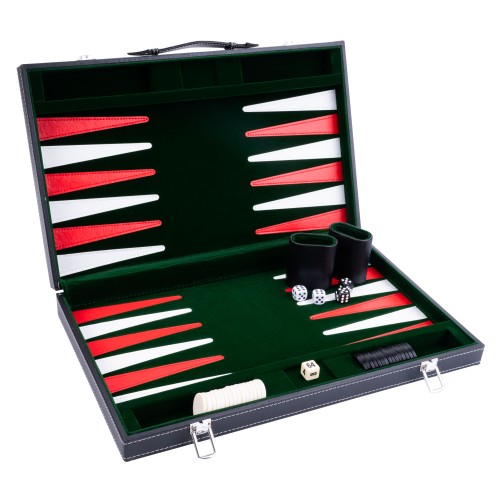 Backgammon surpiqué 18 Pouces - Vert Rouge Blanc Backgammon Engelhart Longeur:57 cm Largeur:46 cm Profondeur:3 cm Age minimum ( 