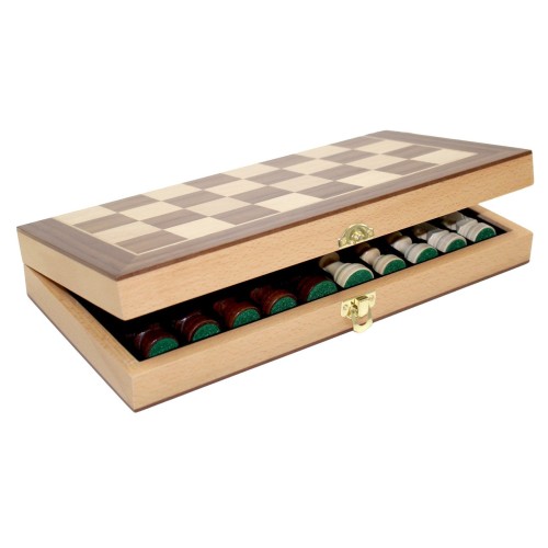 Jeu d'échecs en bois de hêtre placage noyer Echecs Engelhart Longeur:30 cm Largeur:30 cm Age minimum ( en années ):6 ans Matière