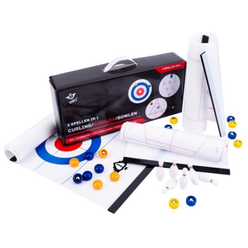 Boîte de jeu 3 en 1 : Curling, Shuffleboard, Bowling Jeux de palets Engelhart Longeur:120 cm Largeur:28 cm Age minimum ( en anné