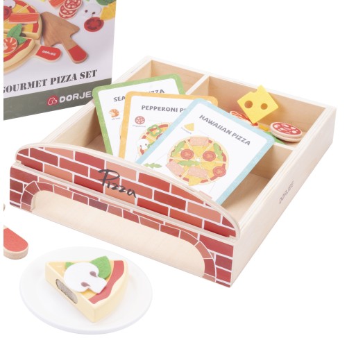 Set de Pizza Gourmet en bois Jeux d'imitation Dorjee Age minimum ( en années ):3 ans Matière:Bois Nombre de joueurs:1 joueur Pub