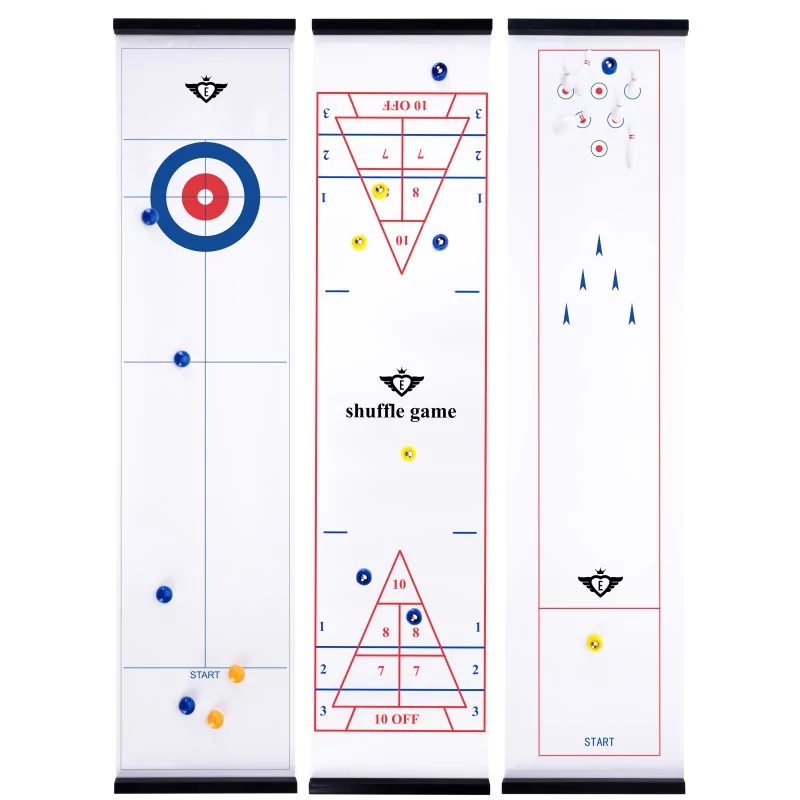 Boîte de jeu 3 en 1 : Curling, Shuffleboard, Bowling Jeux de palets Engelhart Longeur:120 cm Largeur:28 cm Age minimum ( en anné