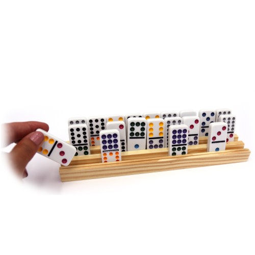 Lot de 4 porte-cartes et dominos en bois 26 cm