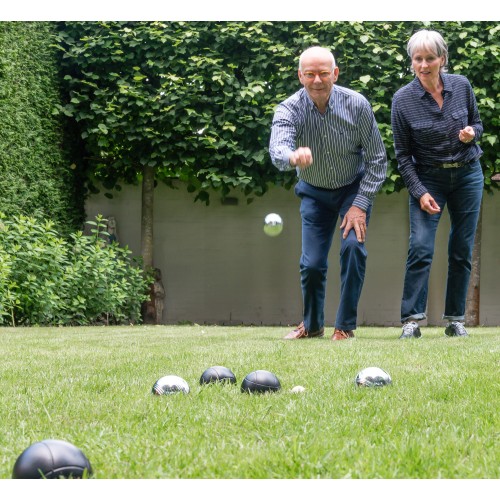 Jeu de boules triplettes de luxe dans un coffret en bois Pétanque Engelhart