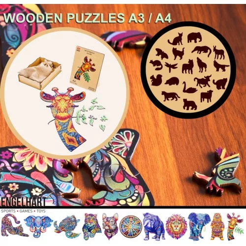 Puzzle en Bois Pop Art – Girafe A4 – 113 Pièces