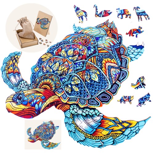 Puzzle bois Pop Art Tortue A4, 128 pièces, design océan