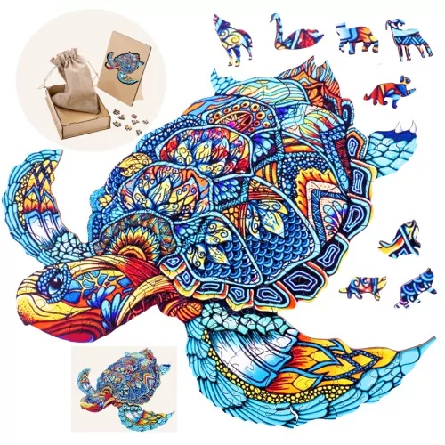 Puzzle en Bois Pop Art – Tortue A4 – 128 Pièces