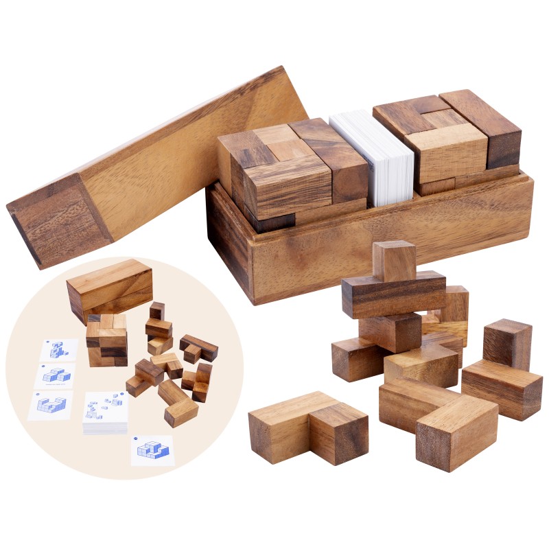 Puzzle 3D Double Soma Cube en bois d'acacia, pour un défi intellectuel