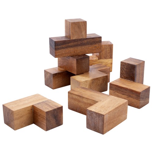 Puzzle Double Soma Cube en bois d'acacia, pour améliorer la pensée spatiale