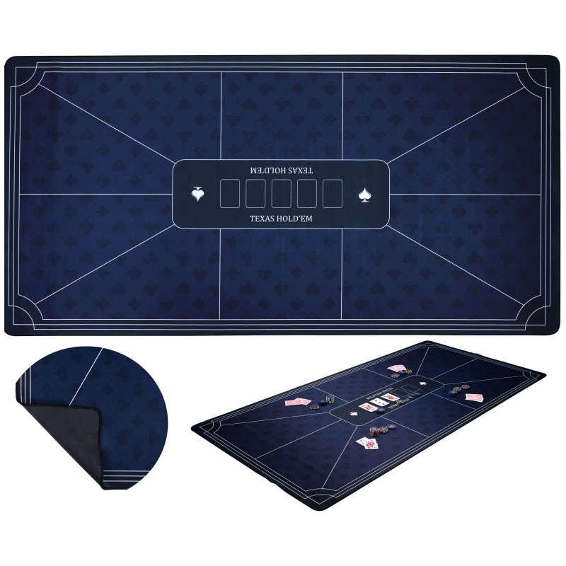 Tapis de poker bleu antidérapant 180 x 90 cm, surface de jeu spacieuse