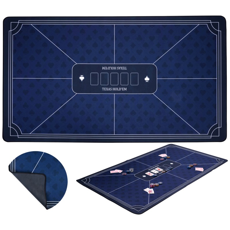 Tapis de poker bleu 140 x 80 cm, grande surface de jeu