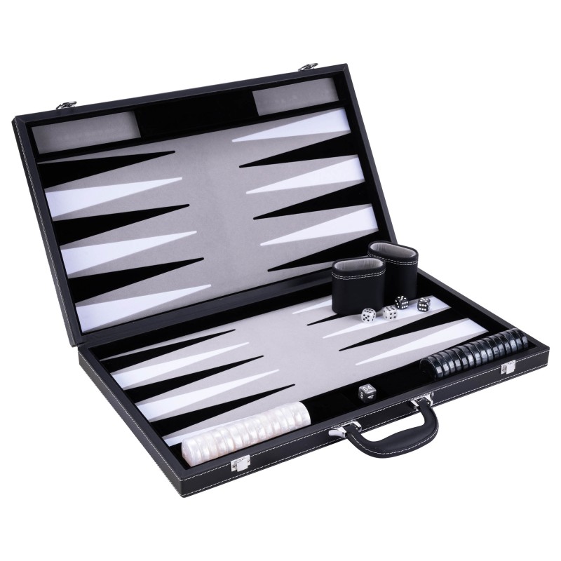 Backgammon de Luxe 21 pouces avec valise en simili cuir et poignée robuste