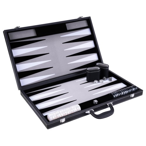 Backgammon de Luxe 21 pouces avec valise en simili cuir et poignée robuste