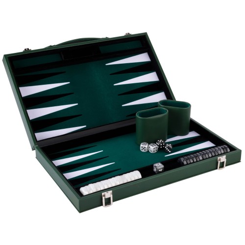 Backgammon de Luxe 15 pouces – Simili Cuir, Incrustation Feutre, Jetons Nacrés