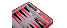 Backgammon de voyage avec extérieur en simili cuir rouge et intérieur en feutre durable