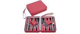 Jeu de backgammon portable 9 pouces rouge avec fermeture éclair sécurisée