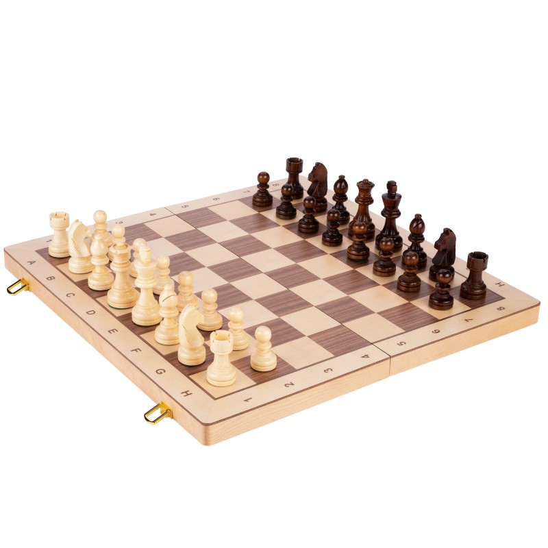 Jeu d'échecs de luxe en bois de bouleau, plaqué noyer et érable