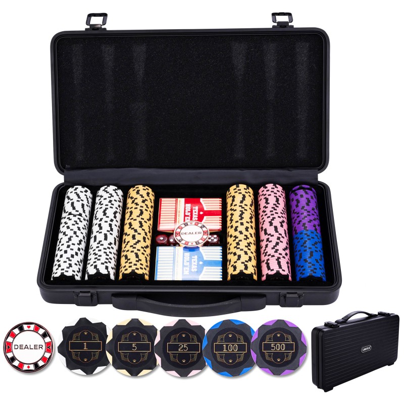 Set de poker Engelhart avec mallette noire en métal pour une protection élégante.