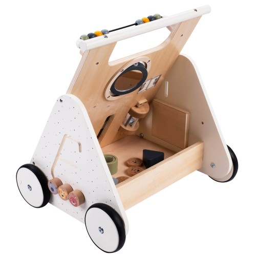 Chariot d'activités en bois avec téléphone à touches numérotées pour apprendre les chiffres