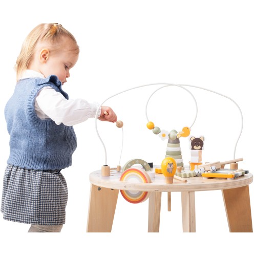 Table en bois pour bébé dès 12 mois avec jeux musicaux et mécaniques