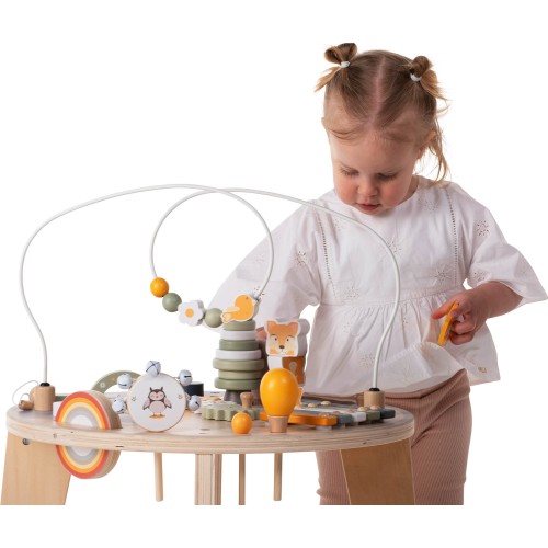 Table en bois pour bébé avec tambourin, maracas et jeux musicaux