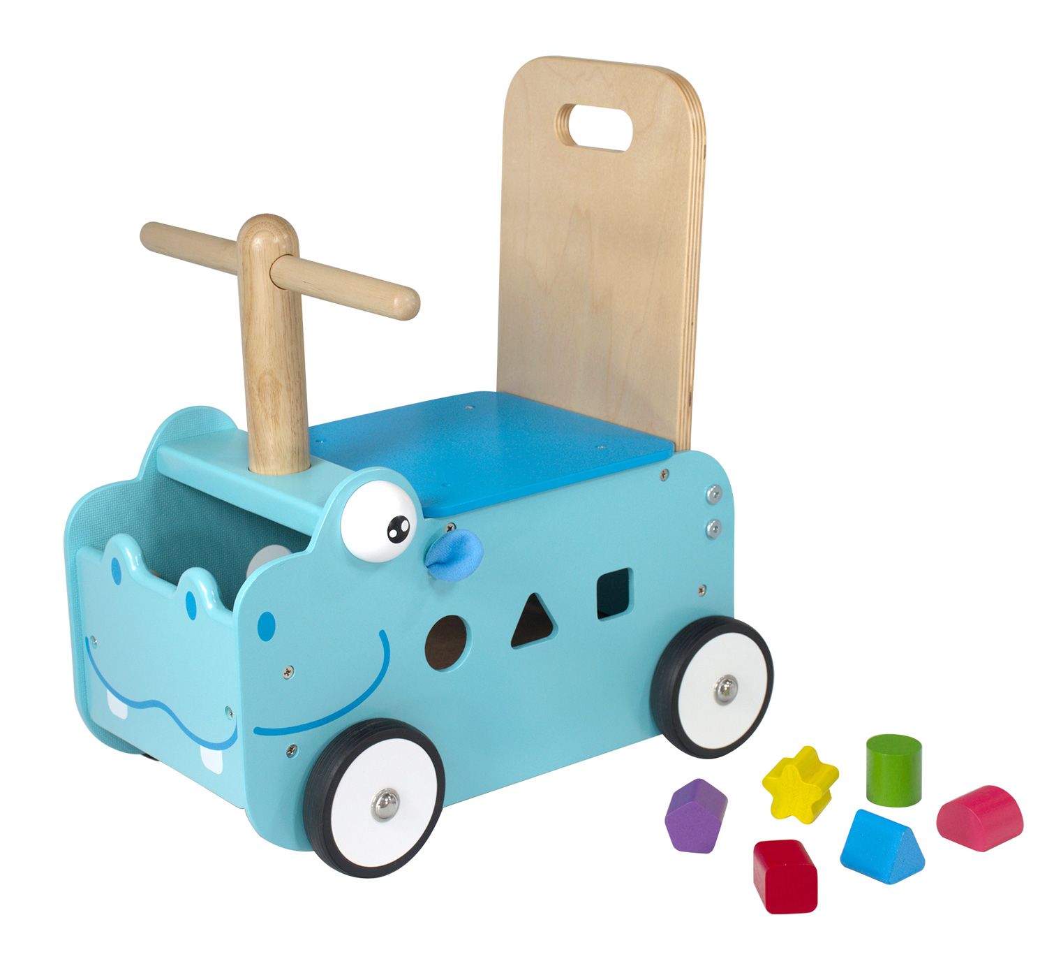 Hippopotame jouet en bois évolutif pour bébé 1 an, porteur pousseur, chariot